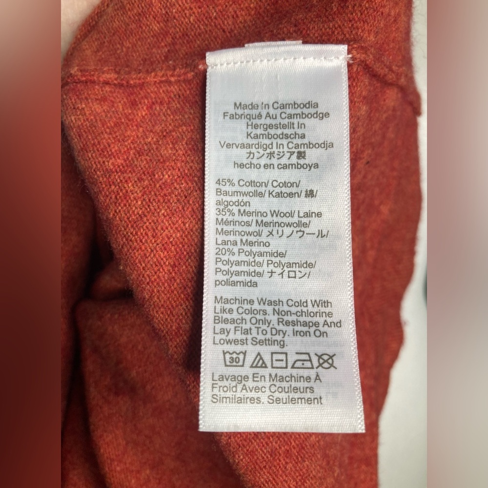 J Crew Teddie Sweater Medium Merino Wool Cotton Blend Crew Neck Pullover Orange - Picture 11 of 12